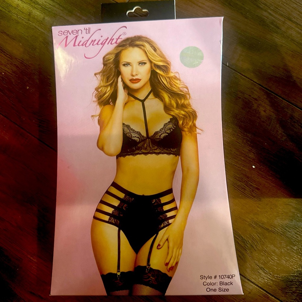 Women sexy lingerie two piece bra set panty with garters wine one size 10740P